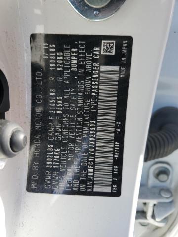 JHMFC1F70JX028903 - 2018 HONDA CIVIC EXL თეთრი ფოტო 13