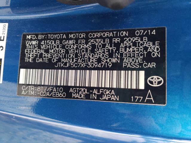 JTKJF5C7XF3094719 - 2015 TOYOTA SCION TC ლურჯი ფოტო 12