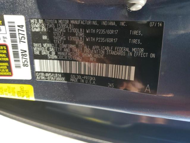 5TDYK3DC3ES513962 - 2014 TOYOTA SIENNA XLE BLUE photo 13