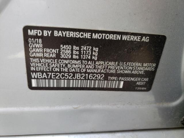 WBA7E2C52JB216292 - 2018 BMW 740 I SILVER photo 12