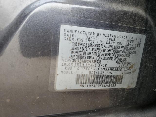 3N1AB7AP3FL648935 - 2015 NISSAN SENTRA S GRAY photo 13