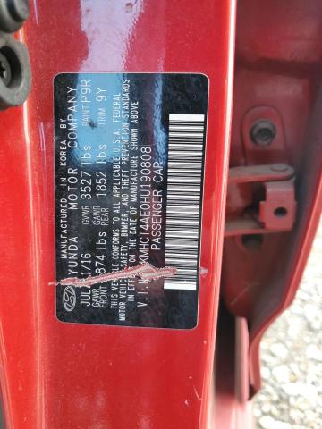 KMHCT4AE0HU190808 - 2017 HYUNDAI ACCENT SE RED photo 12