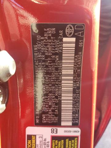 2T1BU4EE1AC422665 - 2010 TOYOTA COROLLA BASE RED photo 12