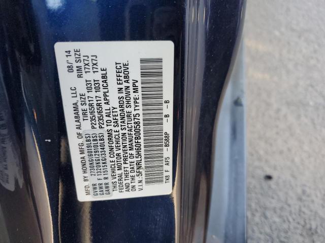 5FNRL5H60FB005875 - 2015 HONDA ODYSSEY EXL BLUE photo 13