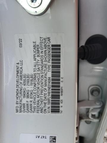 19XFL1H81NE014084 - 2022 HONDA CIVIC SPORT TOURING თეთრი ფოტო 13