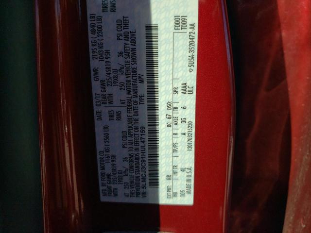 5LMCJ3C91HUL47159 - 2017 LINCOLN MKC RESERVE RED photo 12