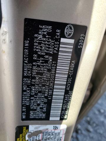 4T1BE32K35U586621 - 2005 TOYOTA CAMRY LE BEIGE photo 12