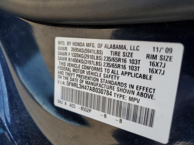 5FNRL3H47AB030784 - 2010 HONDA ODYSSEY EX BLUE photo 12