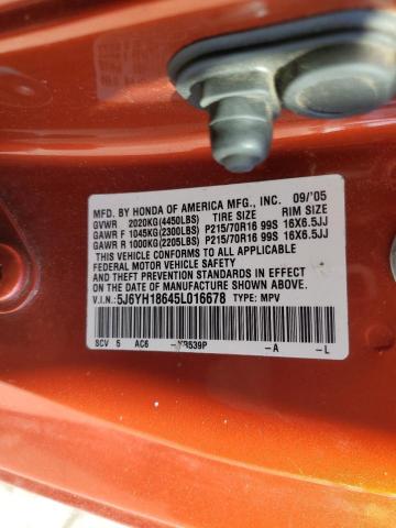 5J6YH18645L016678 - 2005 HONDA ELEMENT EX ORANGE photo 12