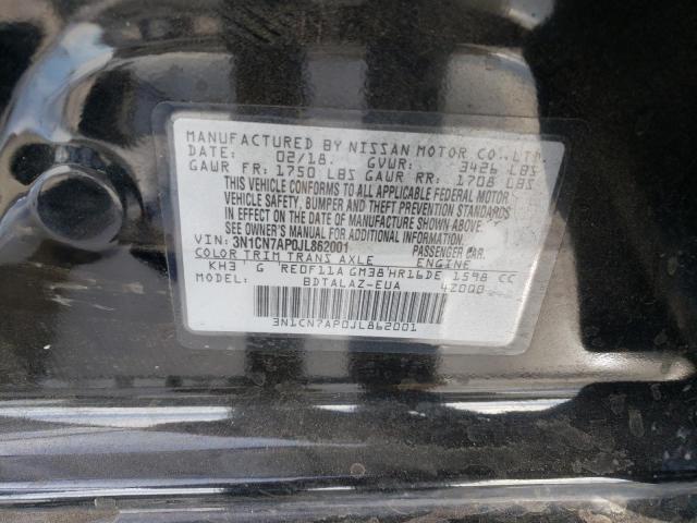 3N1CN7AP0JL862001 - 2018 NISSAN VERSA S BLACK photo 12