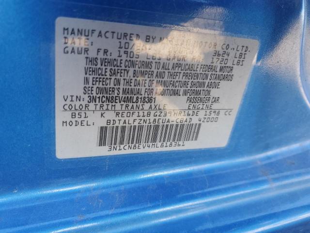 3N1CN8EV4ML818361 - 2021 NISSAN VERSA SV BLUE photo 12