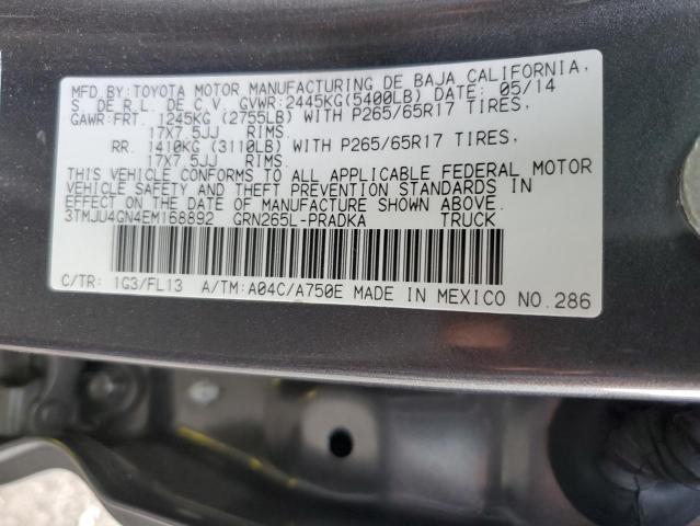 3TMJU4GN4EM168892 - 2014 TOYOTA TACOMA DOUBLE CAB PRERUNNER CHARCOAL photo 12