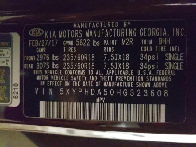 5XYPHDA50HG323608 - 2017 KIA SORENTO EX BURGUNDY photo 13