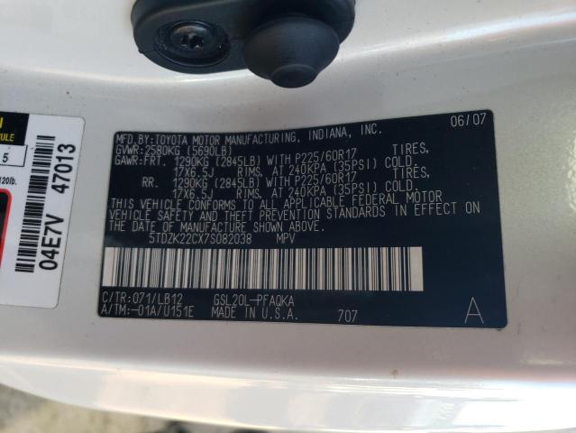 5TDZK22CX7S082038 - 2007 TOYOTA SIENNA XLE WHITE photo 13