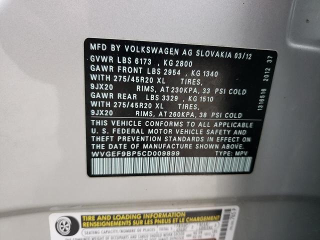 WVGEF9BP5CD009899 - 2012 VOLKSWAGEN TOUAREG V6 SILVER photo 13