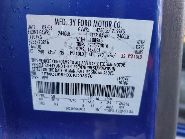 1FMCU96HX6KD03976 - 2006 FORD ESCAPE HEV BLUE photo 12