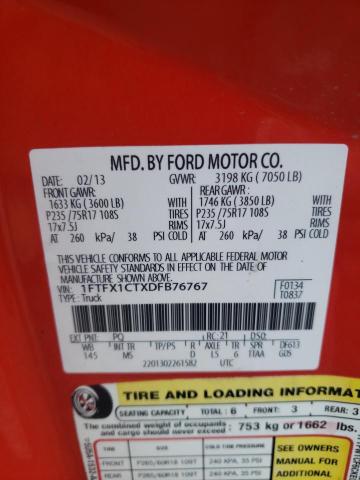 1FTFX1CTXDFB76767 - 2013 FORD F150 SUPER CAB RED photo 12