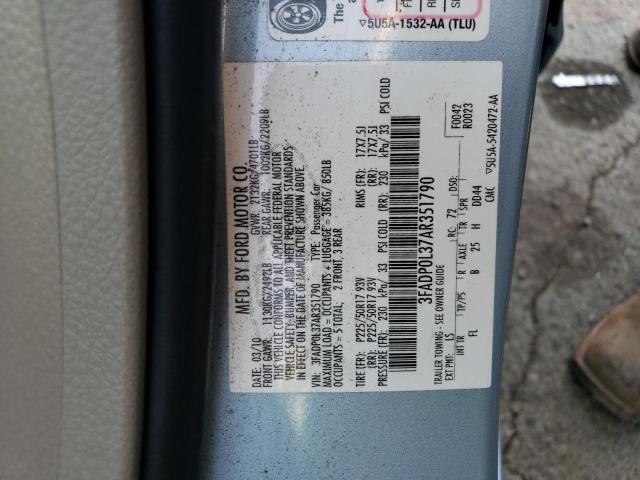 3FADP0L37AR351790 - 2010 FORD FUSION HYBRID BLUE photo 12