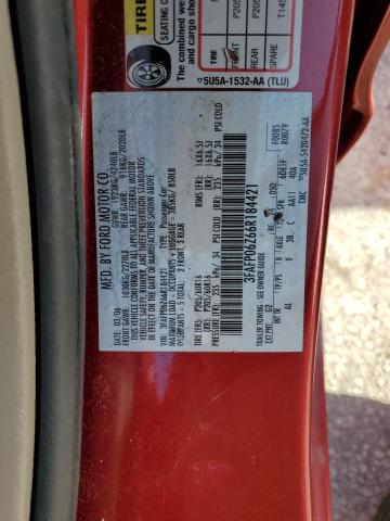 3FAFP06Z66R184421 - 2006 FORD FUSION S RED photo 12