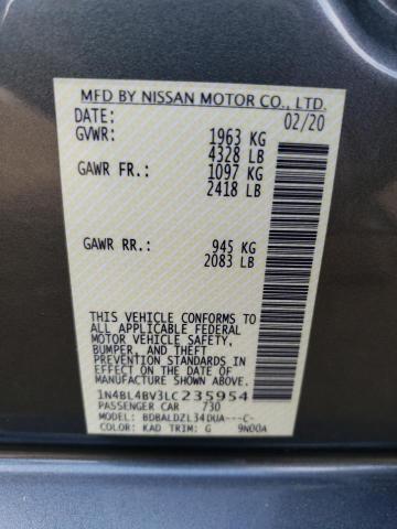 1N4BL4BV3LC235954 - 2020 NISSAN ALTIMA S GRAY photo 12