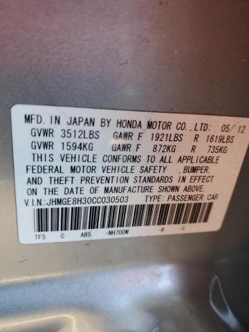 JHMGE8H30CC030503 - 2012 HONDA FIT SILVER photo 12