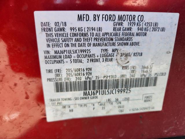 MAJ6P1UL5JC199925 - 2018 FORD ECOSPORT SE RED photo 13