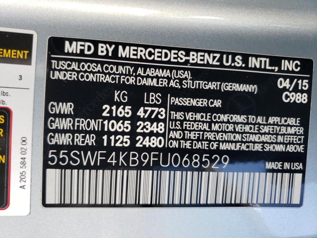 55SWF4KB9FU068529 - 2015 MERCEDES-BENZ C 300 4MATIC BLUE photo 13