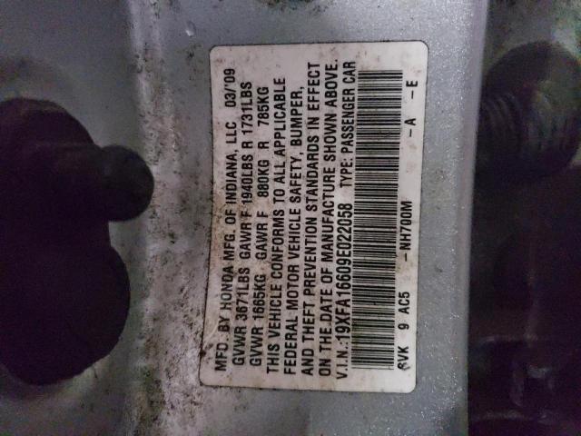 19XFA16609E022058 - 2009 HONDA CIVIC LX-S فضي صورة 12