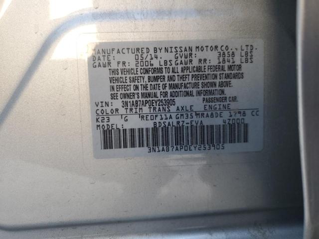 3N1AB7AP0EY253905 - 2014 NISSAN SENTRA S SILVER photo 12