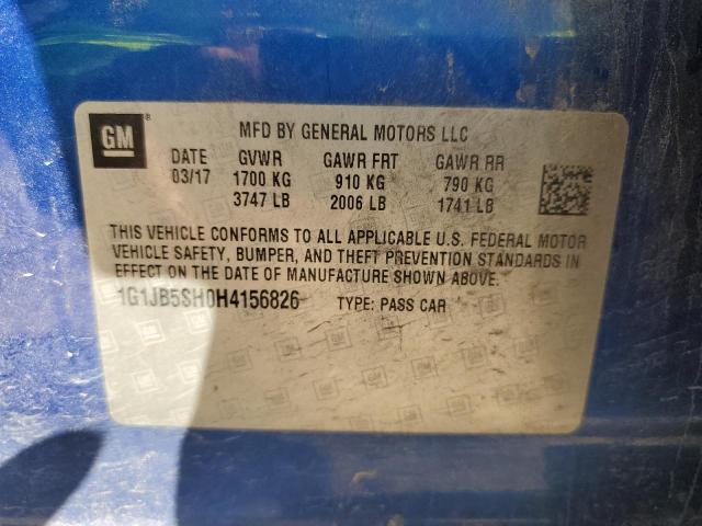 1G1JB5SH0H4156826 - 2017 CHEVROLET SONIC LS BLUE photo 12