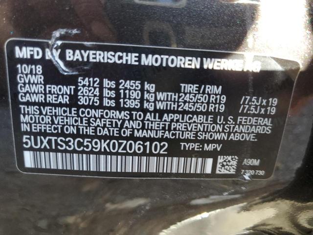 5UXTS3C59K0Z06102 - 2019 BMW X3 XDRIVEM40I GRAY photo 14