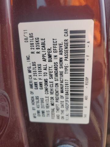 1HGCP3F81BA032817 - 2011 HONDA ACCORD EXL BURGUNDY photo 12