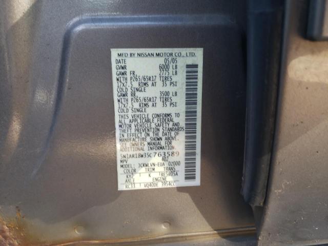 5N1AR18W35C763589 - 2005 NISSAN PATHFINDER LE 灰色 照片 14