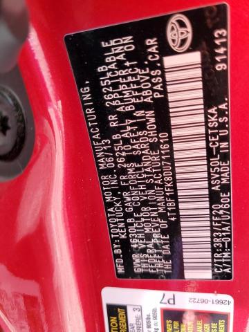 4T1BF1FK8DU711610 - 2013 TOYOTA CAMRY L RED photo 12