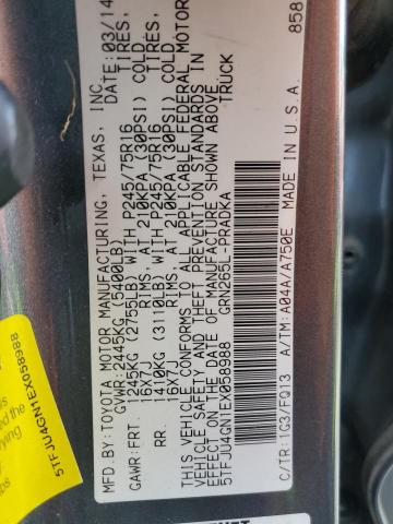 5TFJU4GN1EX058988 - 2014 TOYOTA TACOMA DOUBLE CAB PRERUNNER GRAY photo 12