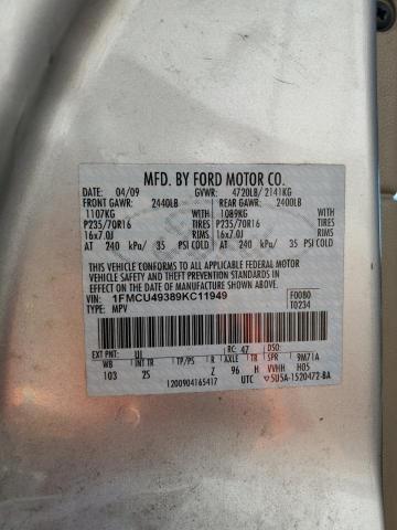 1FMCU49389KC11949 - 2009 FORD ESCAPE HYBRID SILVER photo 12