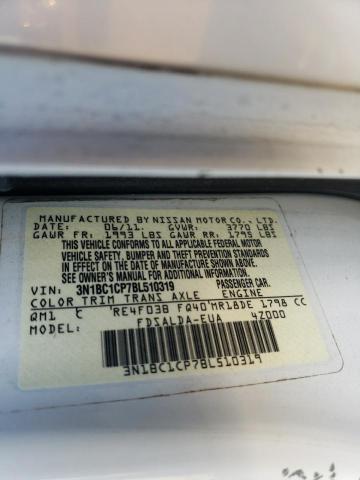 3N1BC1CP7BL510319 - 2011 NISSAN VERSA S WHITE photo 12