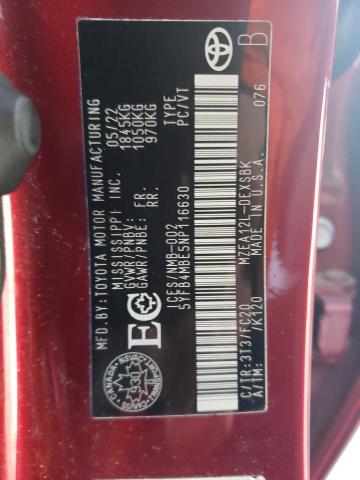 5YFB4MBE5NP116630 - 2022 TOYOTA COROLLA SE RED photo 13