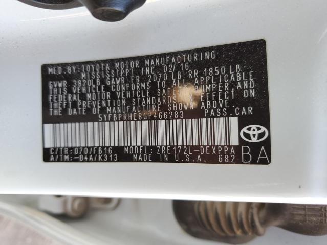 5YFBPRHE8GP466283 - 2016 TOYOTA COROLLA ECO WHITE photo 12