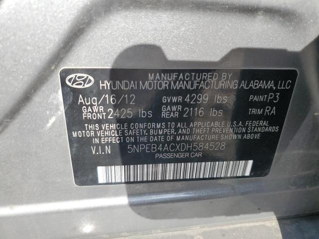 5NPEB4ACXDH584528 - 2013 HYUNDAI SONATA GLS GRAY photo 12