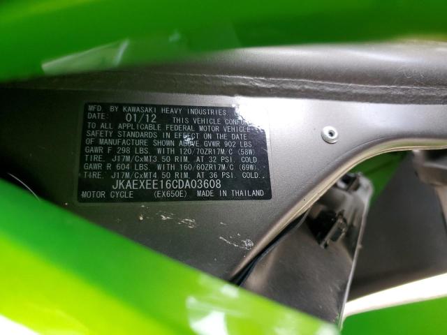 JKAEXEE16CDA03608 - 2012 KAWASAKI EX650 EC GREEN photo 10