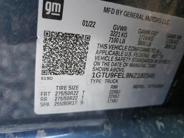 1GTU9FEL9NZ182345 - 2022 GMC SIERRA LIM K1500 DENALI BLUE photo 12