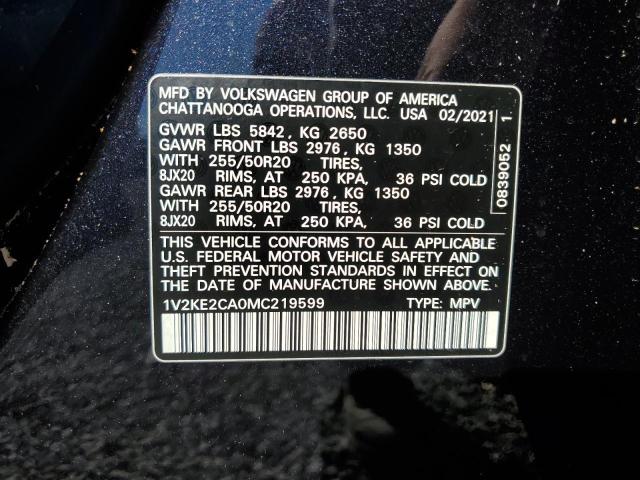 1V2KE2CA0MC219599 - 2021 VOLKSWAGEN ATLAS CROS SE BLACK photo 13