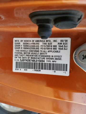 5J6YH28748L015694 - 2008 HONDA ELEMENT EX ORANGE photo 12