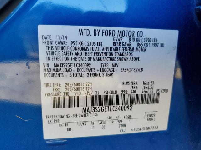 MAJ3S2GE1LC340092 - 2020 FORD ECOSPORT SE 蓝色 照片 13