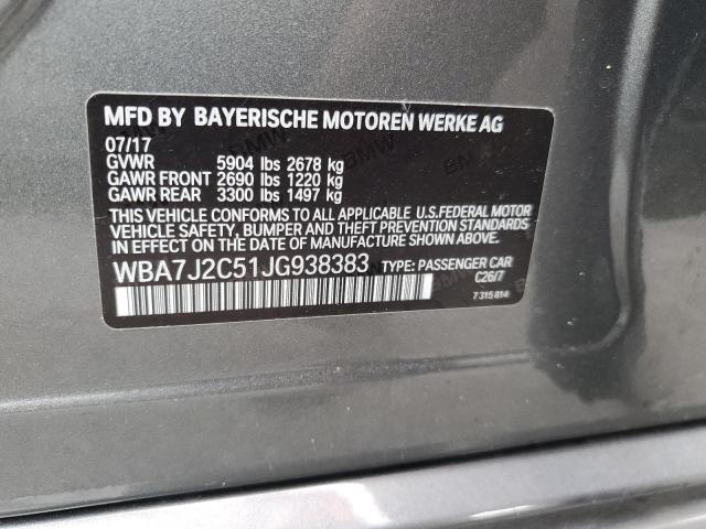 WBA7J2C51JG938383 - 2018 BMW 740 XE GRAY photo 12