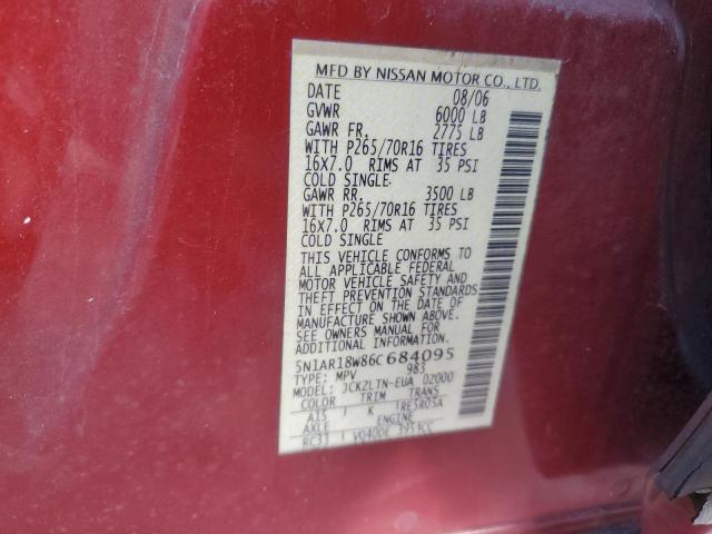 5N1AR18W86C684095 - 2006 NISSAN PATHFINDER LE 栗色 照片 12