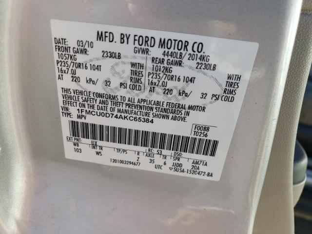 1FMCU0D74AKC65384 - 2010 FORD ESCAPE XLT SILVER photo 12