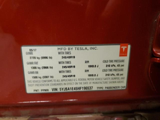 5YJSA1E45HF196537 - 2017 TESLA MODEL S წითელი ფოტო 13