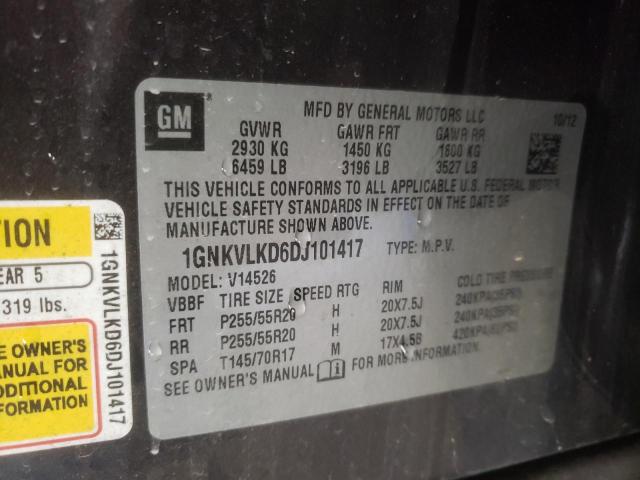 1GNKVLKD6DJ101417 - 2013 CHEVROLET TRAVERSE LTZ BLACK photo 13